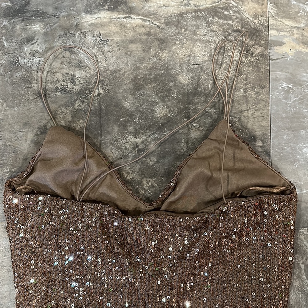 Fashion Nova Brown Sequin Midi Dress - Picture 3 of 4